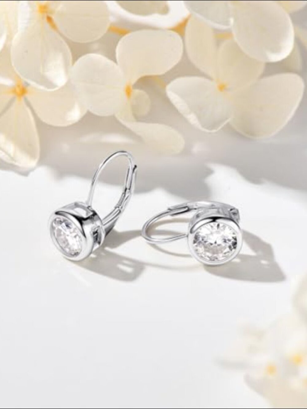 925 Sterling Silver 1 Carat Moissanite Bezel Set Drop Hoop Earrings - Picture 1 of 3
